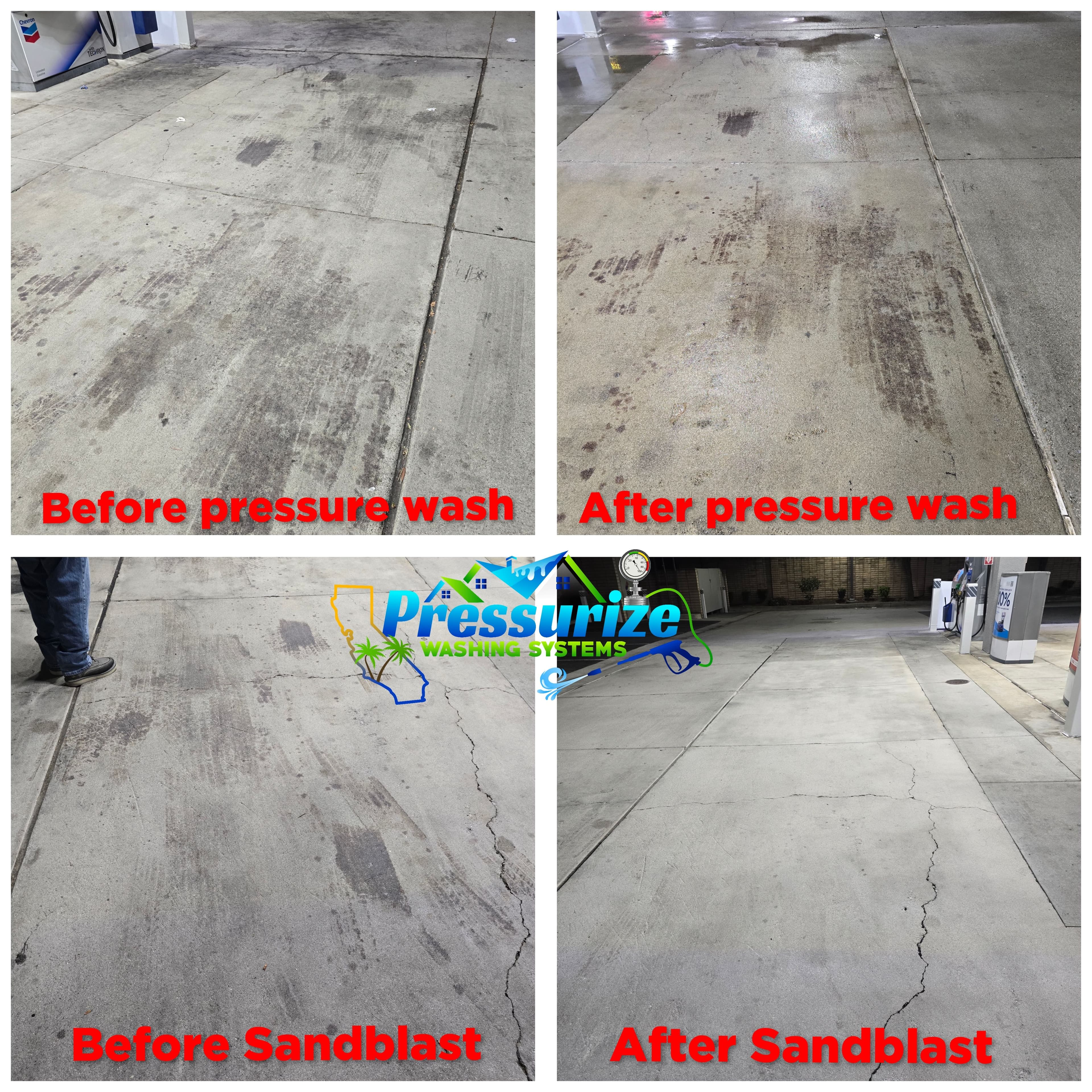 Project Gas Station Concrete Deep Clean with Pressure Washing and Sandblasting image