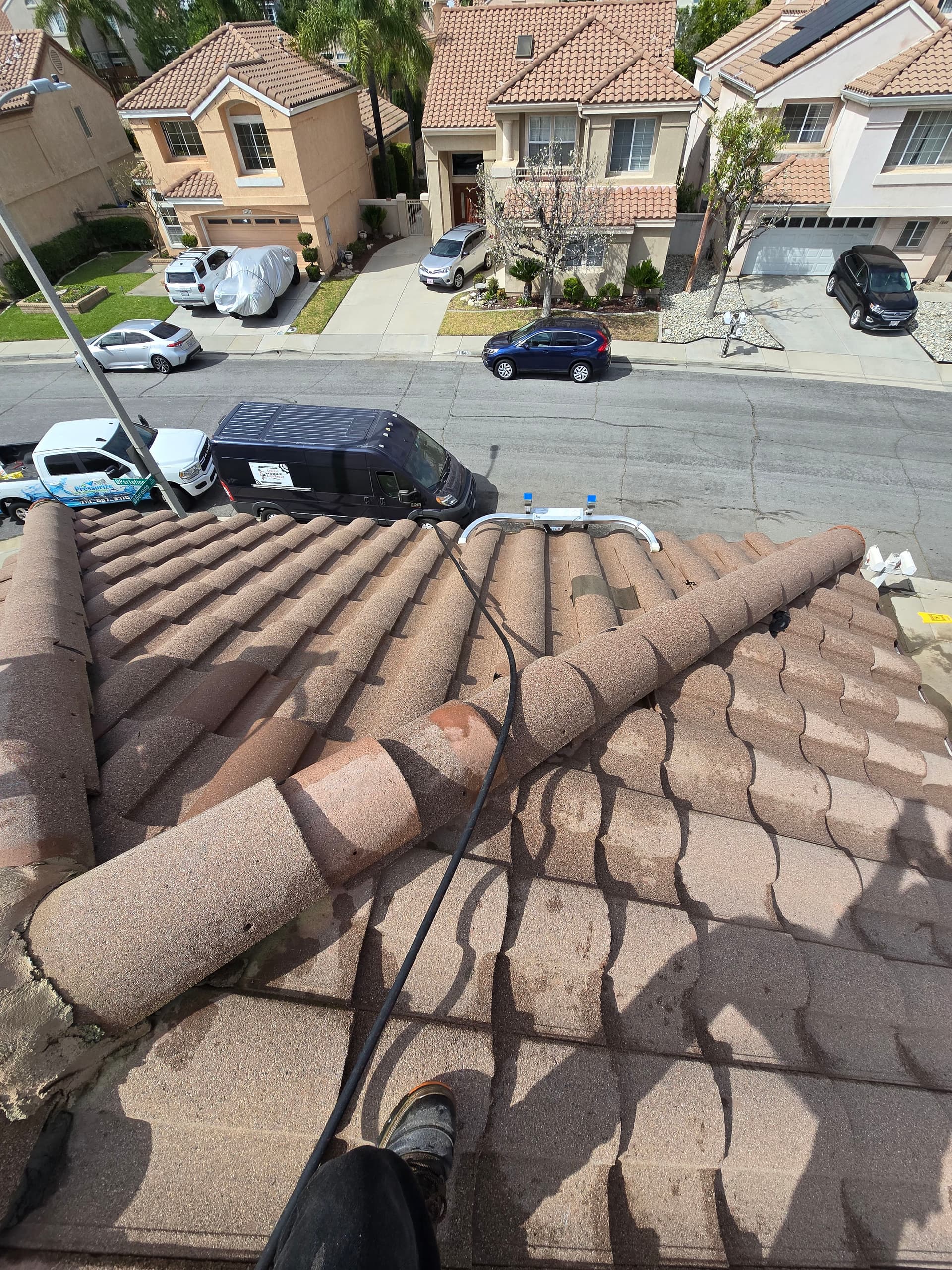 Roof Tile Cleaning in Corona California - Before and After image